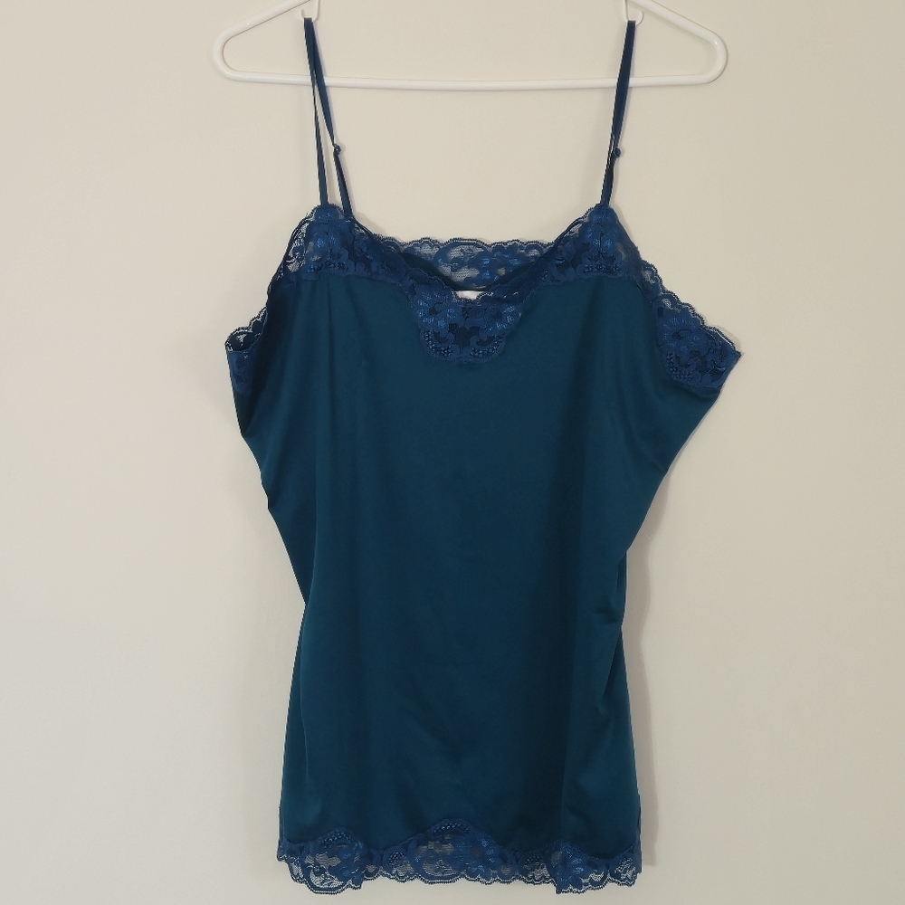 RICKI'S XL Minimalist Teal Lace Tank Top Y2K Layering V-Neck Camisole Basic Chic - Picture 11 of 13